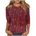 thumbnail image 1 of Camisas de manga 3/4 para mujer Camisetas gráficas con estampado lindo Blusas Casual Tallas grandes Tops básicos Jersey Vino / L, 1 of 6