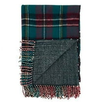 Fennco Styles Reversible Green Plaid Herringbone Fringe Throw Blanket 50" W x 60" L