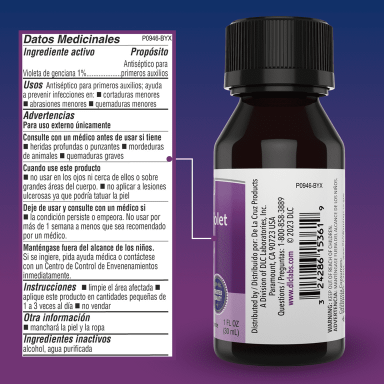 De La Cruz 1% Gentian Violet First Aid Antiseptic for cuts and