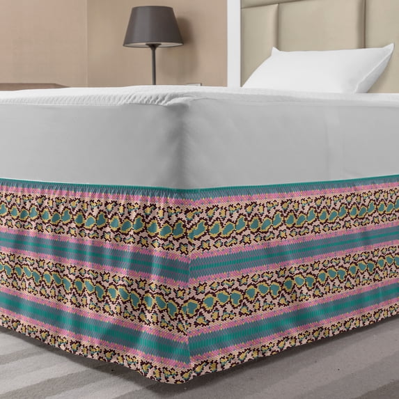 Snakeskin Print Bed Skirt, Horizontal Order Reptile Wild Animal Skin Graphic Repetition in Tones, Elastic Bedskirt Dust Ruffle Wrap Around for Bedding Decor, 4 Sizes, Multicolor, by Ambesonne