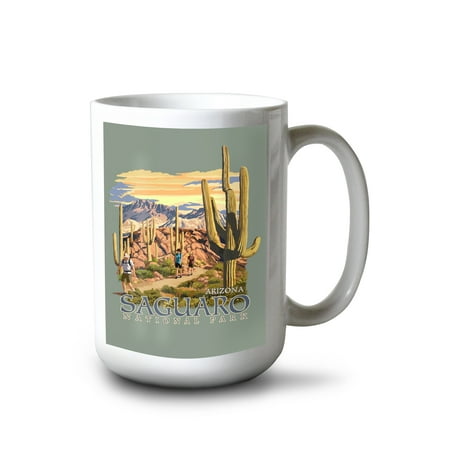

15 fl oz Ceramic Mug Saguaro National Park Arizona Hiking Scene Contour Dishwasher & Microwave Safe