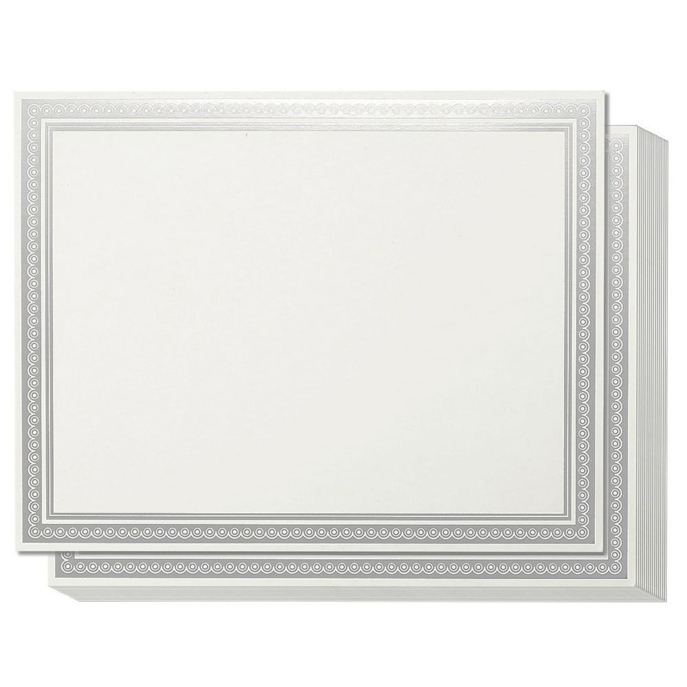 Award Certificates - 50 Blank Plain Paper Sheets - White With Silver 