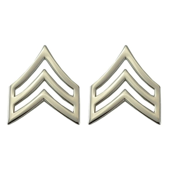 Hero's Pride Rank Insignia, 3 Stripe SGT Chevrons, Clutch Backs, 3/4" Wide, Silver Finish, Pair