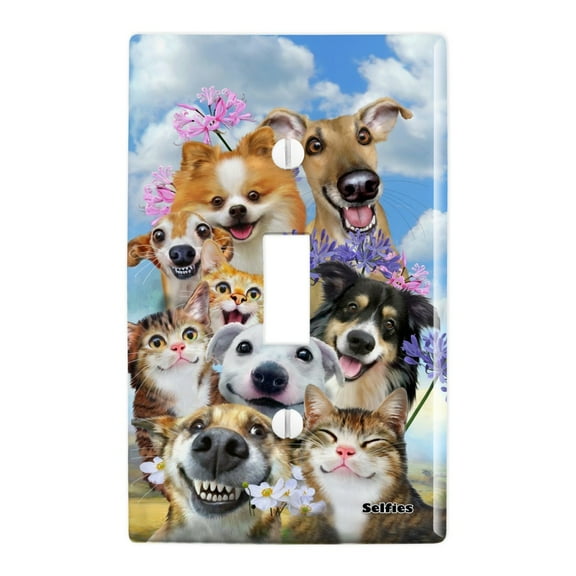 Dogs Cats Fun in the Sun Selfie Plastic Wall Decor Toggle Light Switch Plate Cover
