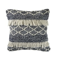 LR Home Ox Bay Hand-Woven Blue/White Stripe All-Natural Wool Pillow Cover