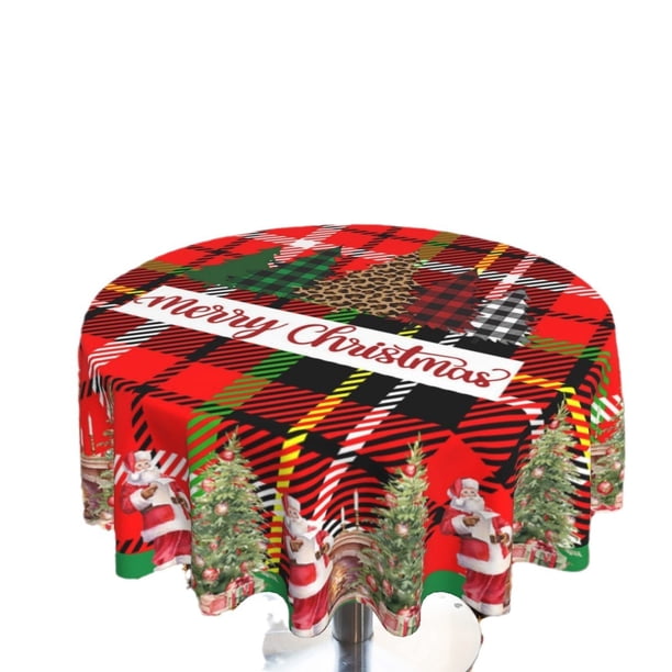 Mantel navideño de 60 pulgadas, redondo, a cuadros, resistente al polvo, resistente a las arrugas, rústico, para mesa de Navidad