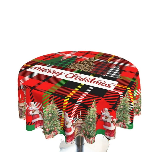 Mantel navideño de 60 pulgadas, redondo, a cuadros, resistente al polvo, resistente a las arrugas, rústico, para mesa de Navidad