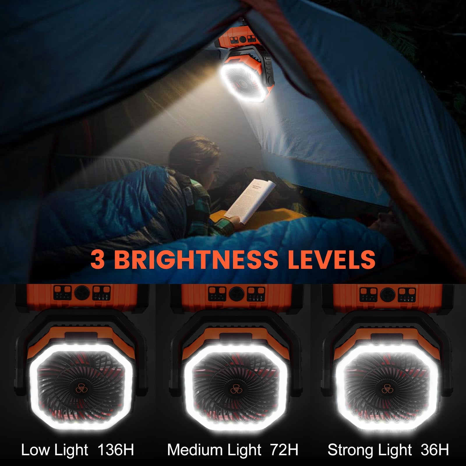 DREAMfair 20000mAh Camping Fan with LED Lantern, Rechargeable Battery Remote Hook, Portable Tent Fan with Timer, 4 Speeds for Outdoor