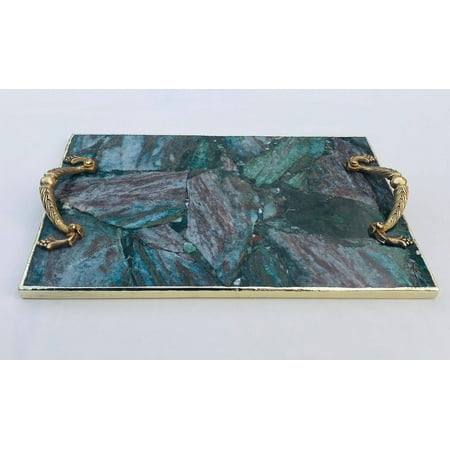 

Green Aventurine Agate Serving Tray With Brass Handles