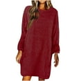 thumbnail image 1 of CEHVOM Automne et Hiver Femmes Décontracté Solide Manches Longues Ample Col Rond Chandail Robe, 1 of 5