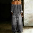 thumbnail image 6 of Off-Shoulder Denim Jumpsuit for Women, Long Sleeve Button Front Wide Leg Romper with Pockets - Washed Casual Playsuit Gray S, 6 of 6