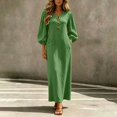 thumbnail image 3 of Boho Dresses for Women 3/4 Length Puff Sleeve V Neck Casual Maxi Dress with Pockets Vacation Beach Dress, 3 of 5