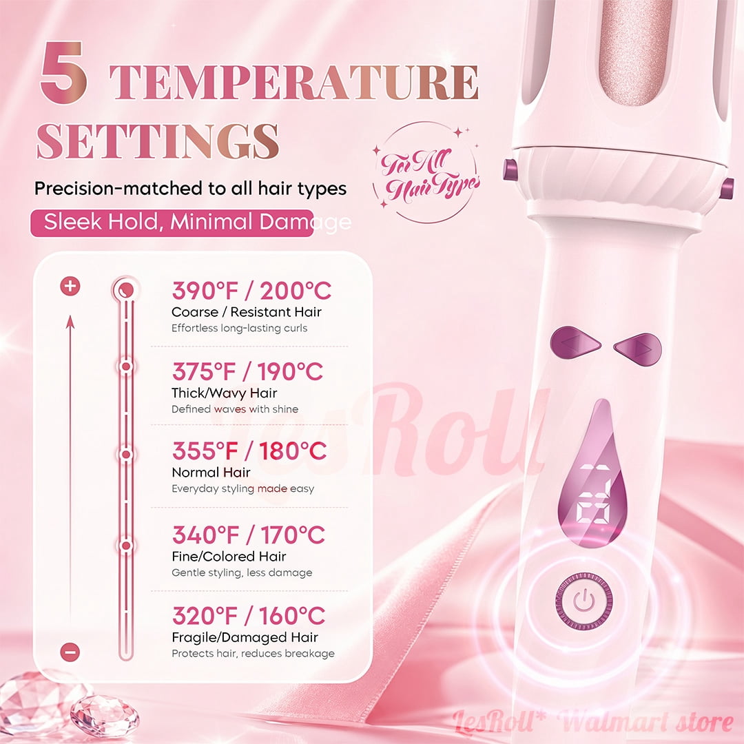 3-in-1 Curling Iron Set, Pink Blowout Waves, 1” & 1.25” Barrels with Straightener Brush for Everyday Curls & Loose Waves