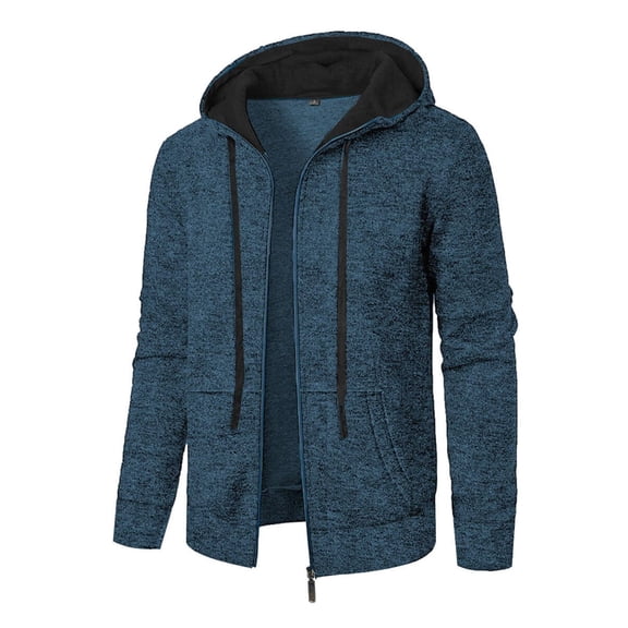 Men's Zip Up Hoodie Knit Cardigan Long Sleeve Sweater Jacket with Pockets Casual Sherpa Fleece Lined for Winter