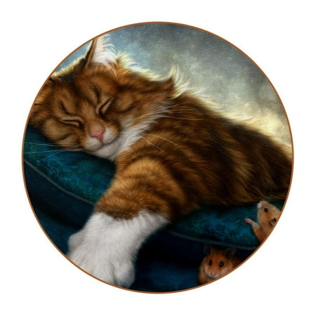 

OWNTA Fantasy Cat Pattern Premium Microfiber Leather Round Coasters (6PCS) - 11x11 cm/4.3x4.3 in - Durable & Stylish Cup Mat Set