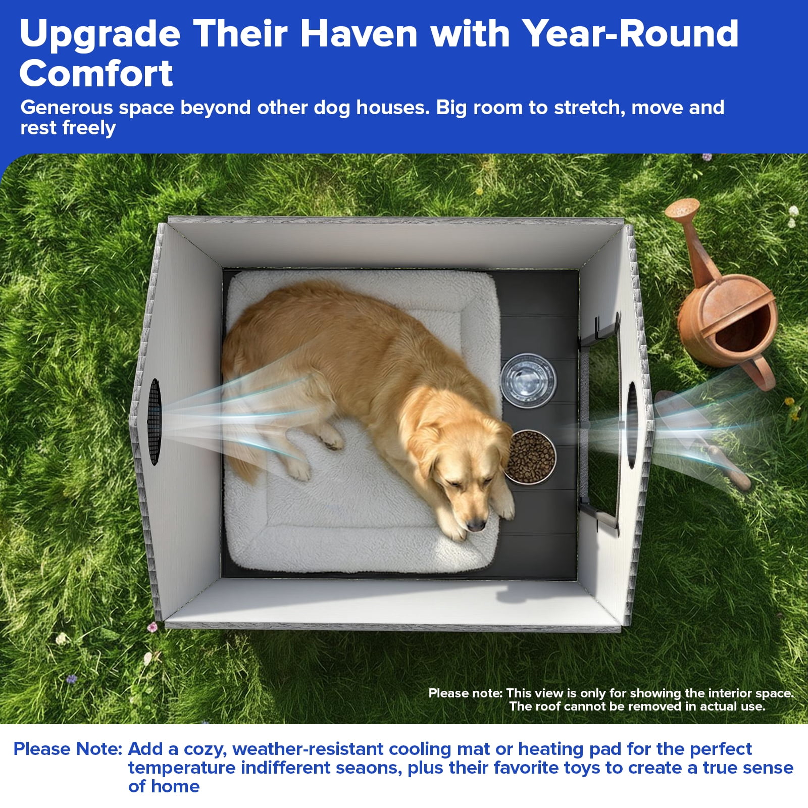 EHHLY Large Dog House Outdoor, Extra Large 46" Insulated Igloo Design with Elevated Floor, For Large Dogs with Spacious Interior, Cement Grey