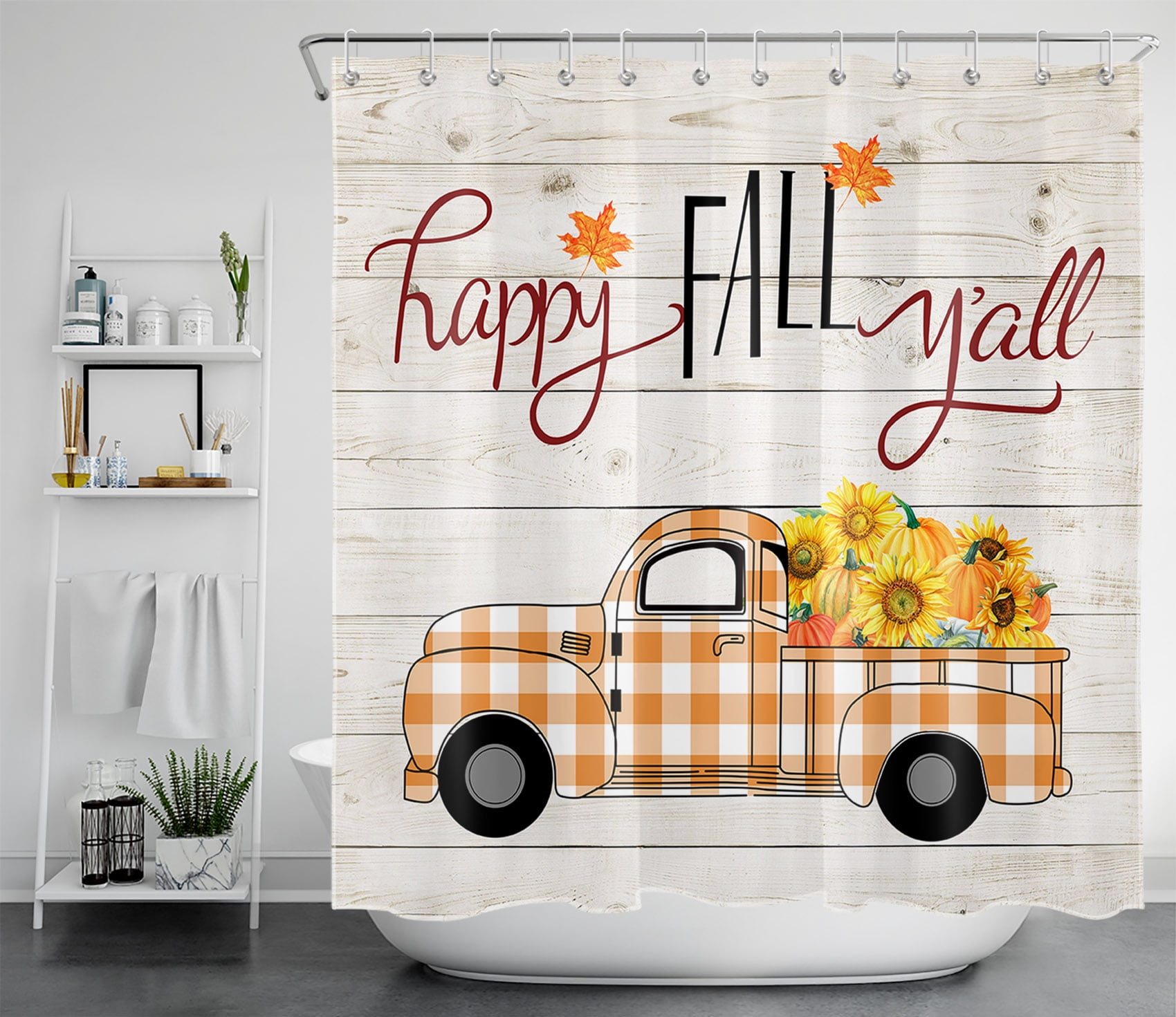Thanksgiving turkey and pumpkin Bathroom Fabric Shower Curtain 180x180cm-71inch 