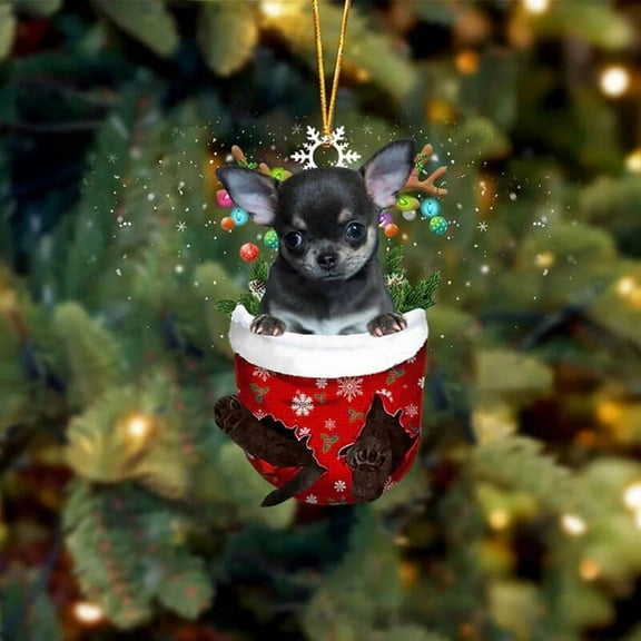 Black Chihuahua In Snow Pocket Christmas Ornament
