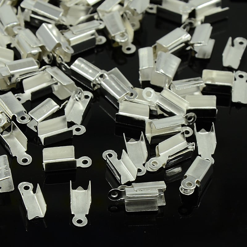 Iron Cord Ends Silver 13x5x4mm Hole: 1.5mm