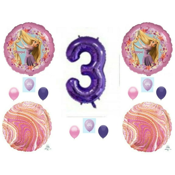 Third 3rd Birthday Tangled Rapunzel balloons Decoration Princess Castle long hair