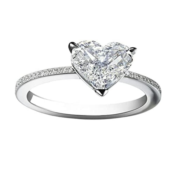 HeartsAndYou 1.5ct Heart Cut Moissanite Dainty Slim Propose Engagement Ring for Women 18k White Gold Over Silver