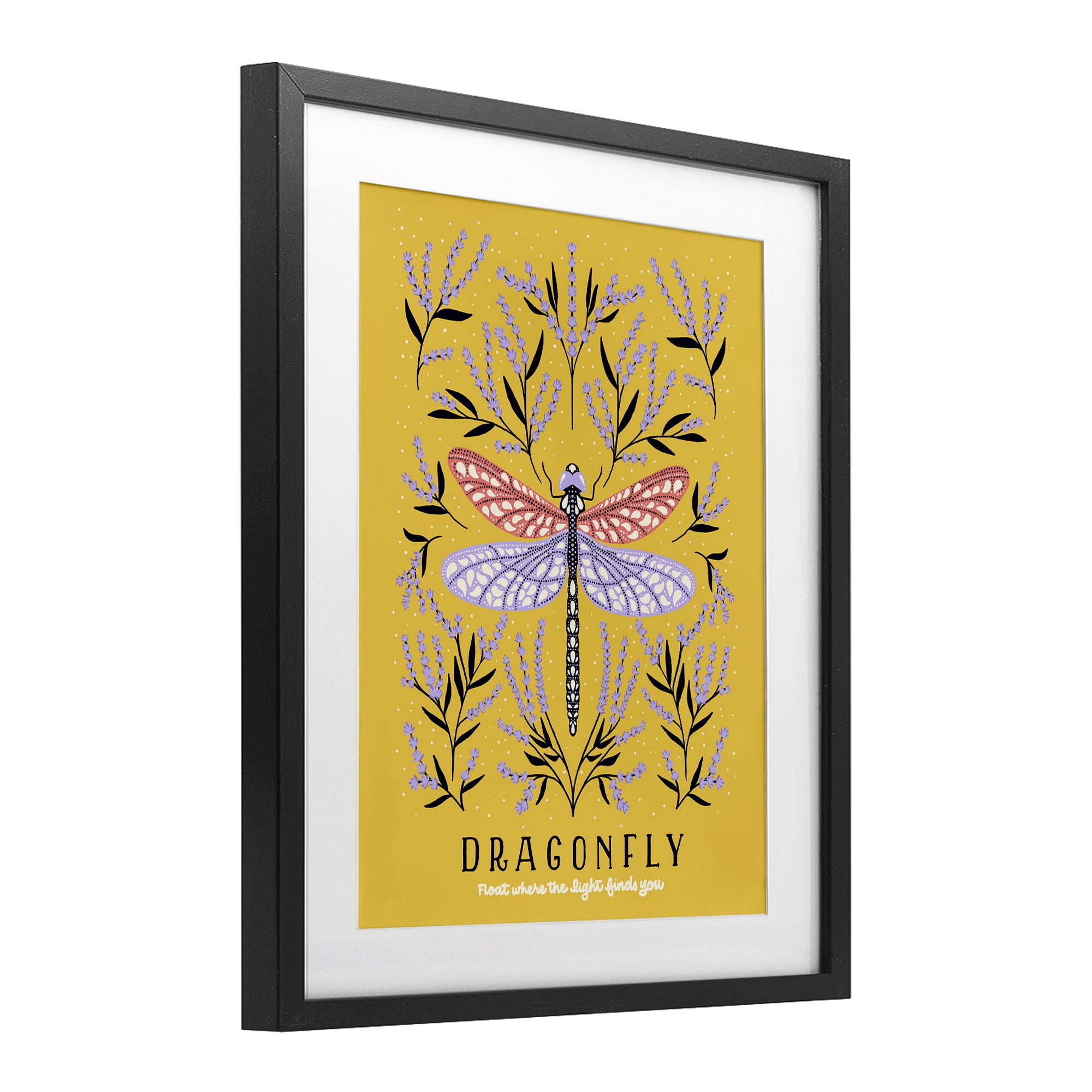 Stupell Industries Dragonfly Symmetry on Yellow Black Framed Print Under Glass, design by Indira Prieto | IndySign