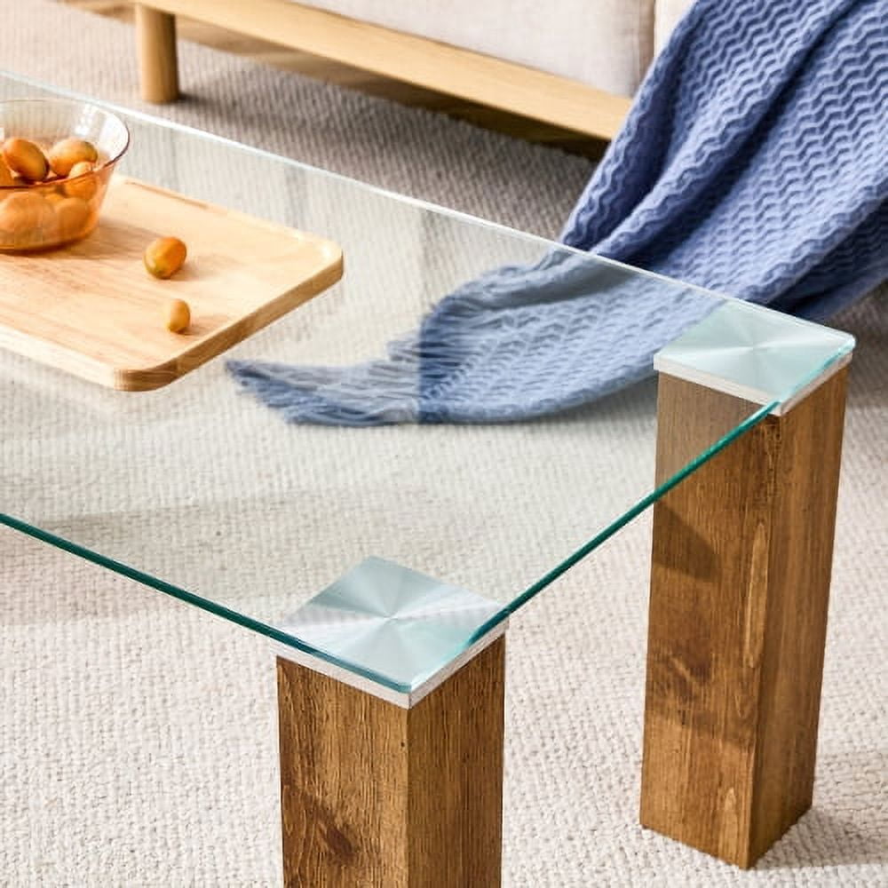 BSHTI Glass-Top Coffee Table,tea table, with MDF Legs - Stylish Blend of Elegance and Durability 44.9"*21.7"*16.9"