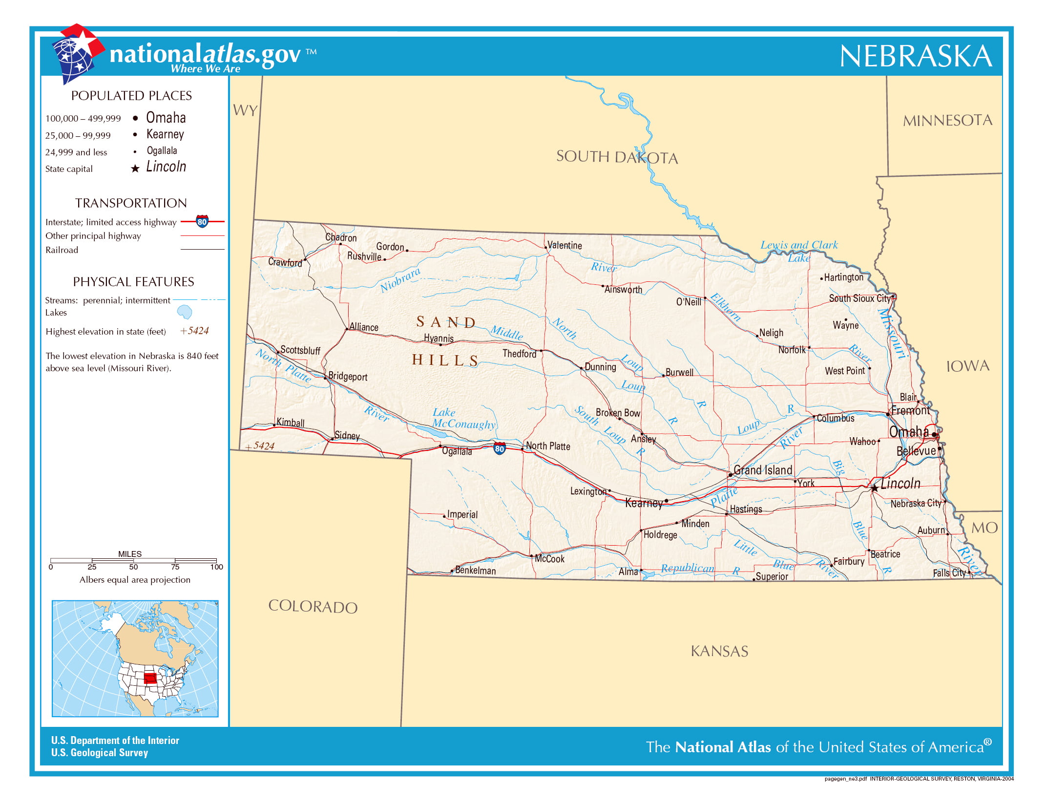 Laminated Map - Large detailed map of Nebraska state Poster 20 x 30
