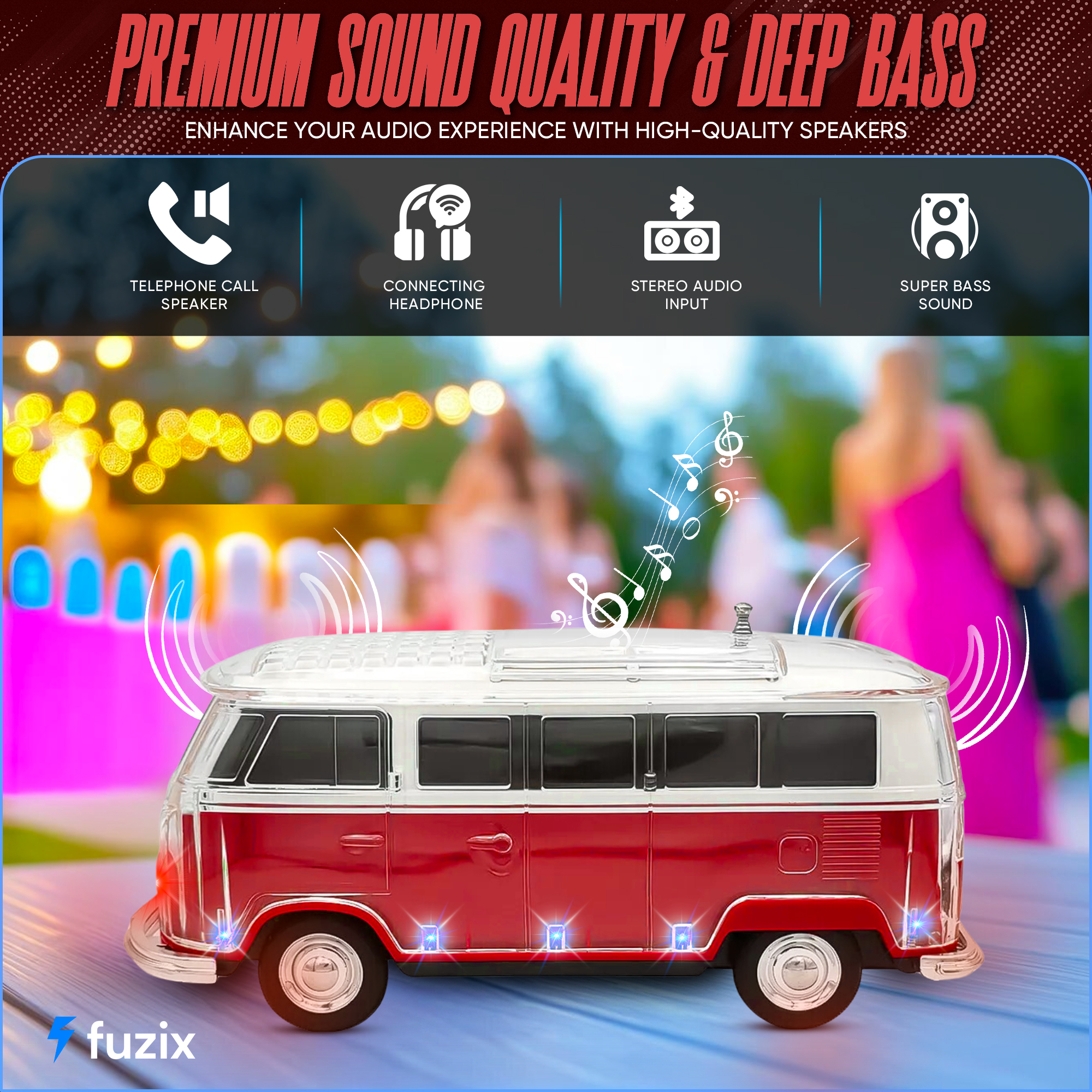 Fuzix WS-267 Car Bluetooth Portable Speaker with LED AUX USB FM Rechargeable