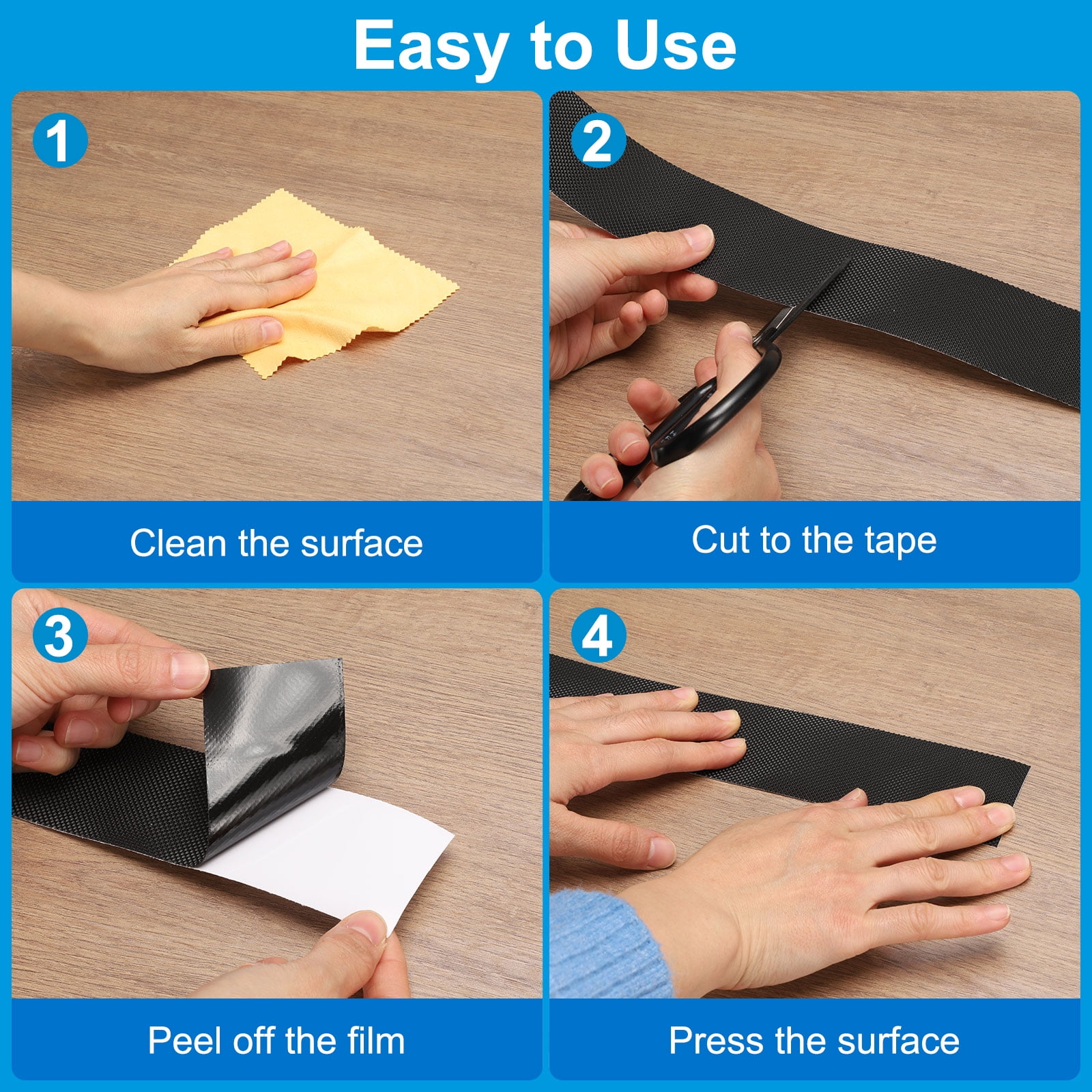 Rubber Grip Tape, 2" x 49.2 Ft Non-Slip Tape Broken Stone Textured Adhesive Grip Tape for Outdoor/Indoor Steps (Black)