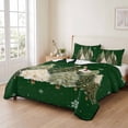 thumbnail image 2 of Quilts King Size Bedding Set, Green Christmas Lightweight Quilted Comforter, Xmas Snowflake Trees Balls Winter Rustic Soft Reversible Bedspread Coverlet with Pillow Covers for All Season, 96" x 106", 2 of 9