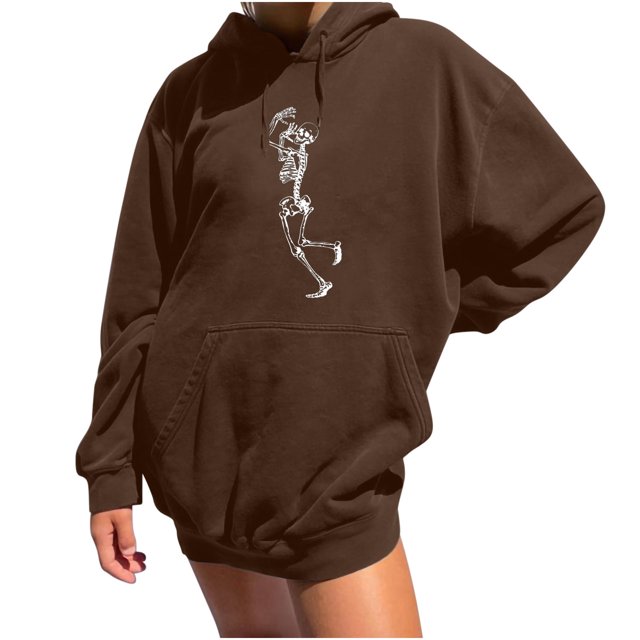 Sudadera estampada con capucha retro de manga larga suelta divertida vintage para mujer con mangas caídas en los hombros Pompotops gfhjh7248
