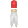 thumbnail image 5 of Disfraz de Príncipe árabe indio para hombre, chaleco antimanchas, chaleco curvo con ribete dorado brillante, frente abierto, pantalones largos con farol, 5 of 5