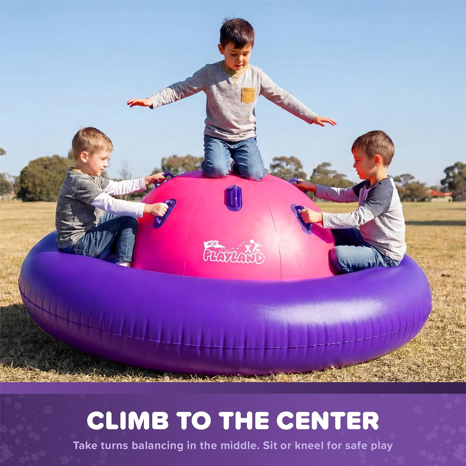 Playland Inflatable Dome Rocker for Kids Ages 5+ | Large 89” Balance Dome Rocker Bouncer with 8 Handles | Fits 3 Children, Heavy-Duty Outdoor Play Equipment for Backyard, 250 Lbs Capacity