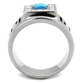 thumbnail image 3 of High polished (no plating) Stainless Steel Ring with Synthetic Turquoise in Sea Blue for Women Boho Theme Sea Blue Stone Color Style TK2053 Size 12, 3 of 4