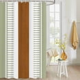 thumbnail image 4 of Fabric Shower Curtain, Boho Sage Green and Brown Striped Geometric Retro Farmhouse Bathroom Curtain with 12 Hooks Waterproof No Bad Odor Machine Washable Bath Curtains for Bathroom, Spa Room, 60"x72", 4 of 6