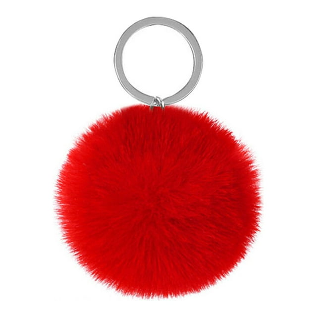 Fuzzy Ball Keychain Supple Comfortable Lovely Key Rings Adorable Practical Key Chains Women for Children Adults Elderly Students Red 9cm