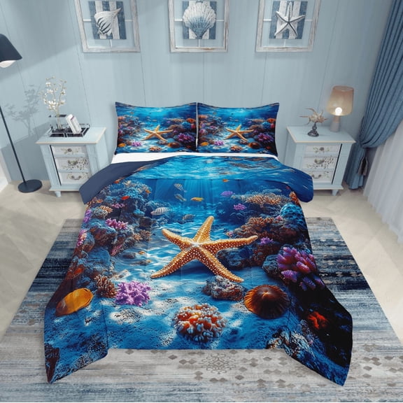 Erosebridal Sealife Starfish Comforter Sets,Underwater World Comforters & Duvets,Wildlife Bedroom Decor,Reversible,Breathable,2pcs