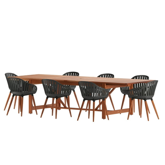 Amazonia 9 Piece Rectangular Patio Dining Set W/Black Plastic Eucalyptus Finish Chairs