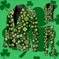 thumbnail image 2 of St. Patrick's Day Printed 3-Piece Knit Vest and Trousers Ensemble with Bowtie, Men's Festival Green Pattern Suit for Celebrations, 2 of 7