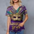 thumbnail image 4 of Mardi Gras Scrub Tops for Women Mask Print V Neck Carnival Scrubs Feathers Print Sparkly Short Sleeve Gold Uniform with Pockets Bronze XL, 4 of 4