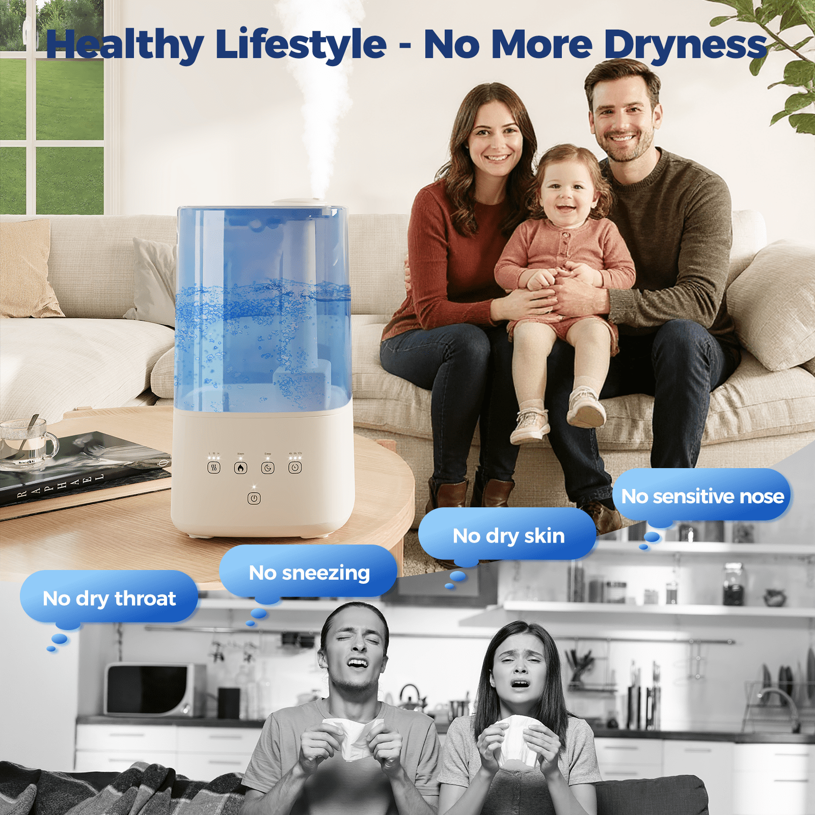 6L Warm & Cool Mist Humidifiers for Bedroom, Top Fill Air Humidifier, 60H Runtime, 28dB Quiet Operation, Automatic Shut-off Switch, 12H Timer, for Home, Office
