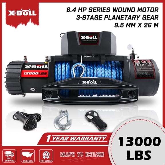X-BULL 13000LB 12V Winch Electric Winch with Synthetic Rope Blue for Jeep Truck SUV Off Road