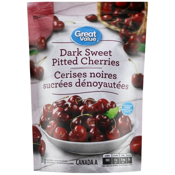 Cerises noires sucrées dénoyautées congelées de Great Value 600 g