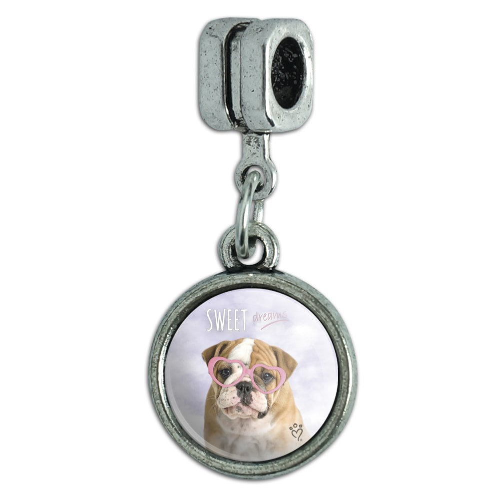 Dogs Rock Bulldog Dog Charm with Lobster Clasp Double-Sided 