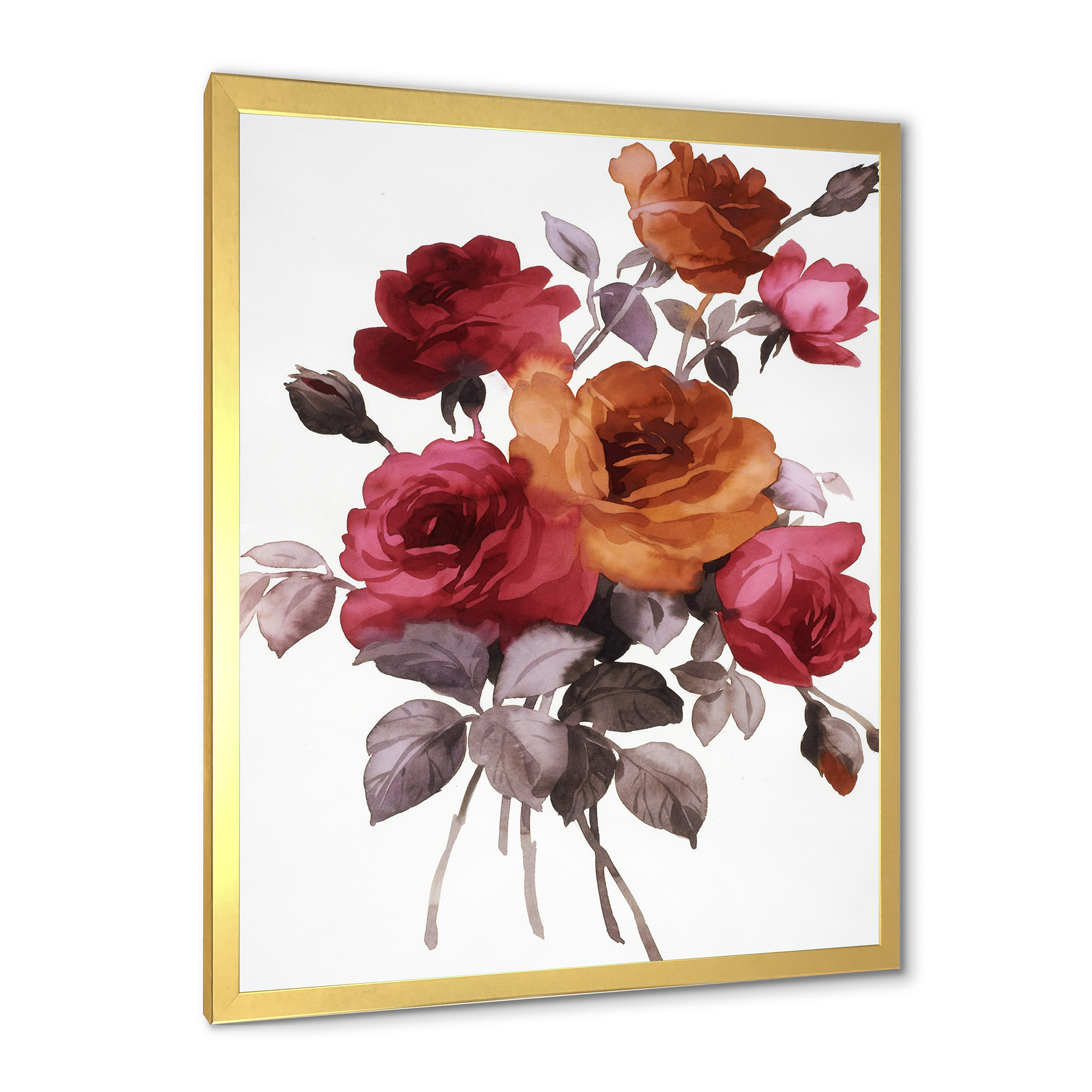 Designart 'Vintage Red and Orange Roses' Traditional Framed Art Print