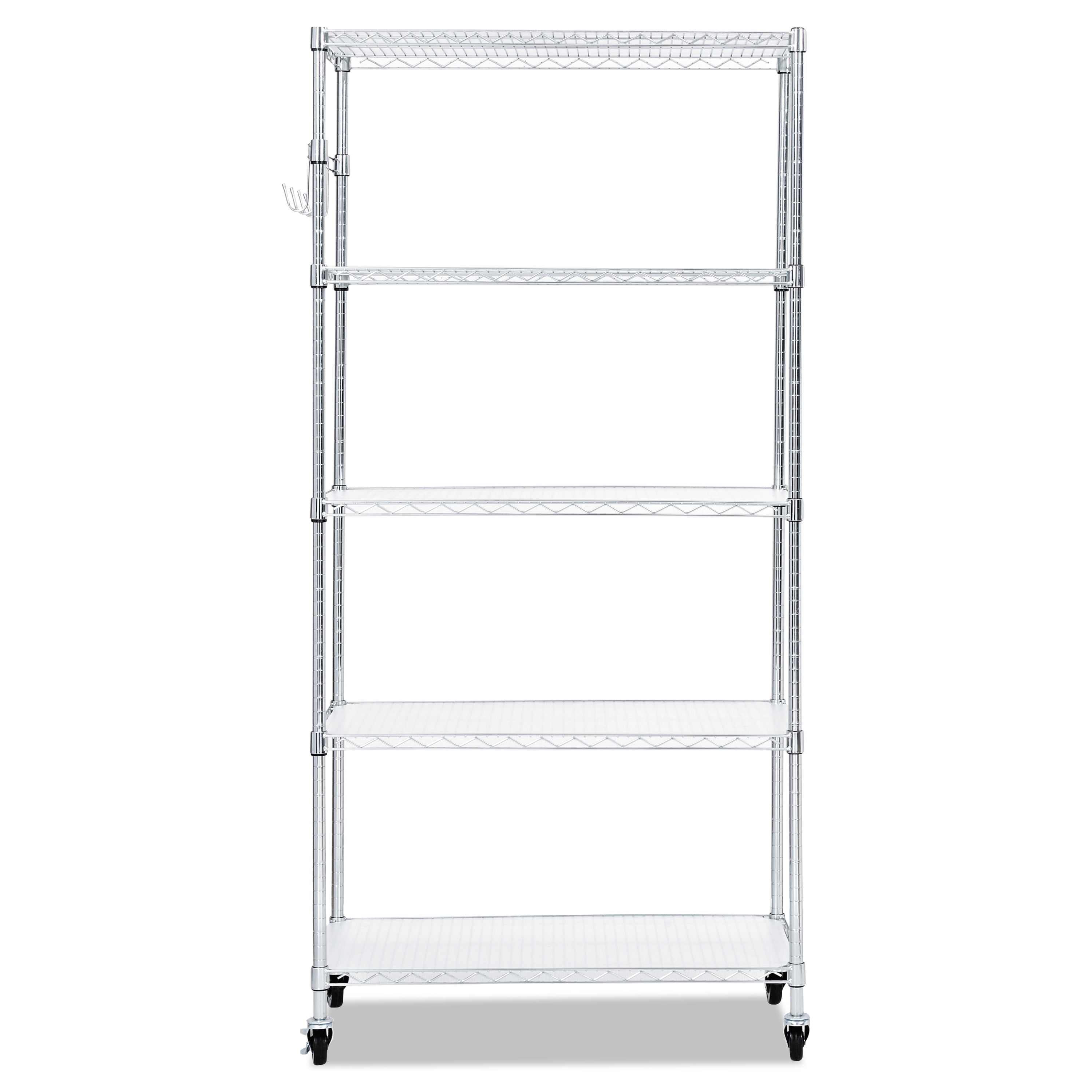Alera 5-Shelf Wire Shelving Kit with Casters and Shelf Liners, 36w x 18d x 72h, Silver