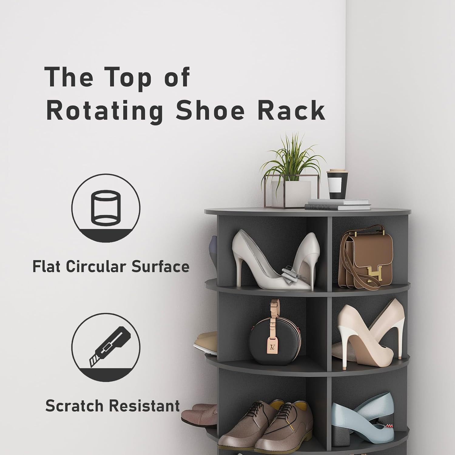 Miniyam 360° Rotating Shoe Rack, 6-Tiers Shoe Rack Organizer for Entryway, Gray