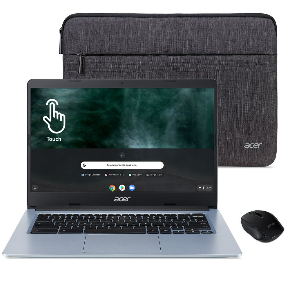 Acer 14" Touchscreen Chromebook, Intel Celeron N4020, 4GB RAM, 32GB HD, Protective Sleeve, Wireless Mouse, Chrome OS, Silver, CB314-1HT-C934