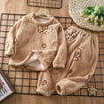 thumbnail image 4 of IROINNID Toddler Pajamas Set 2 Pieces Winter Warm Round Neck Fleece Tops with Elastic Pants Comfy Home Wear Sleepwear Set,Khaki, 4 of 9